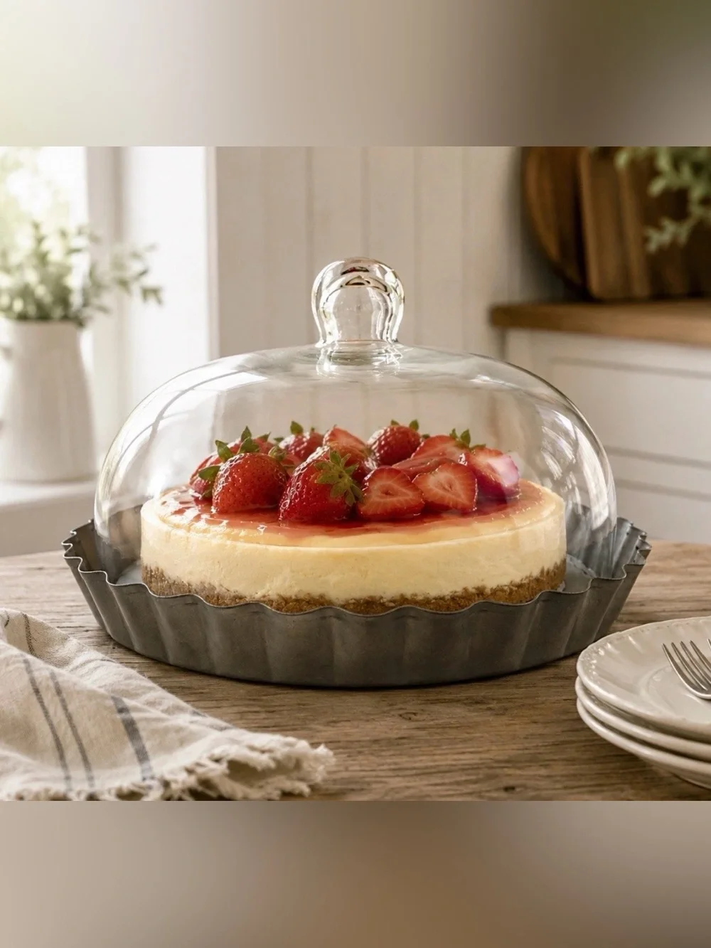 Rustic Galvanized Metal Cake Stand w/ Glass Dome Cloche Lid - Picture 2 of 6